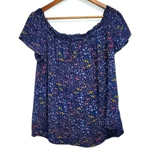 Old Navy Blue Floral Print Off-Shouldar To…